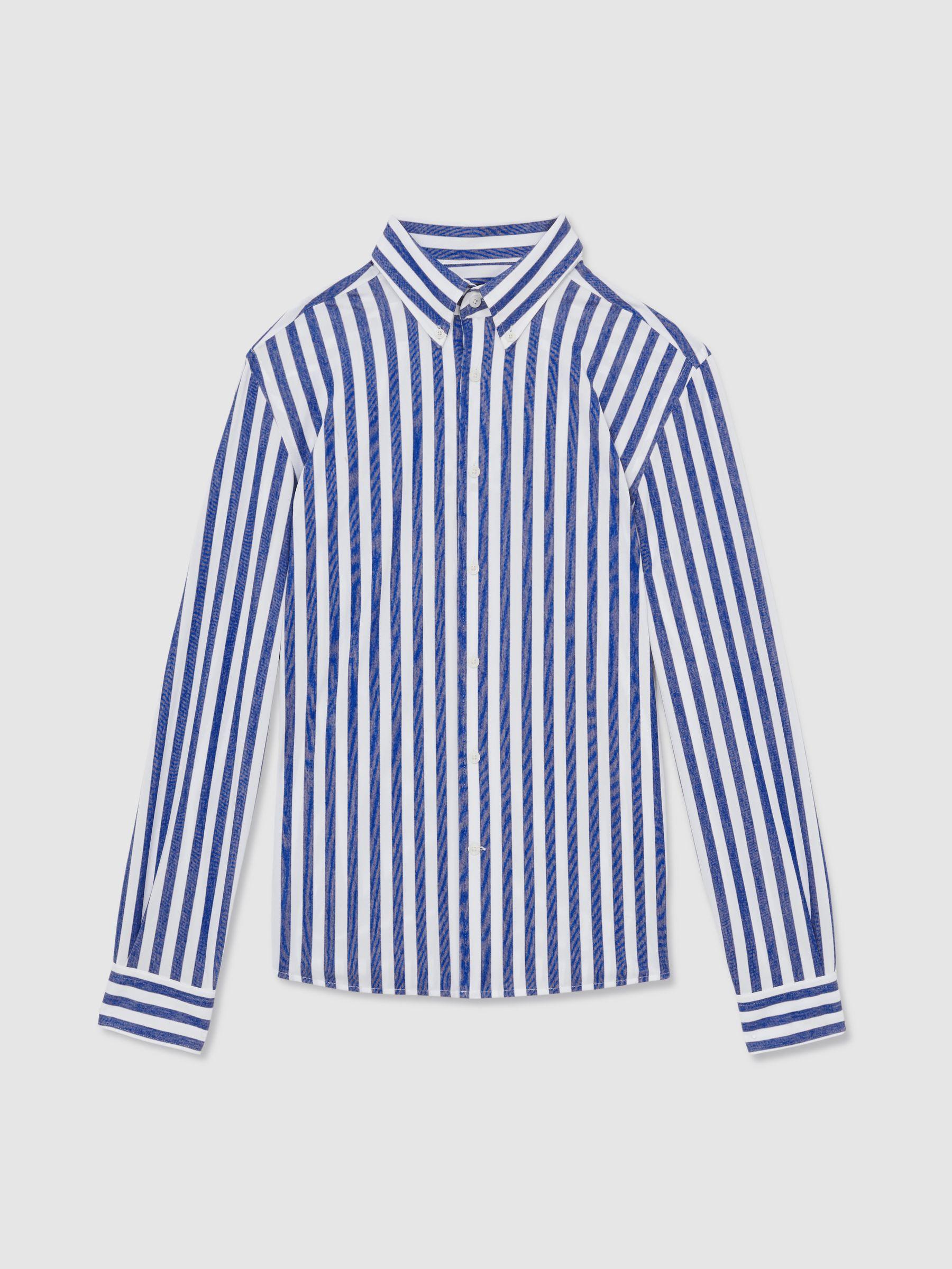Striped Jersey Button-Down Shirt With Cotton in Blue Stripe Product Image