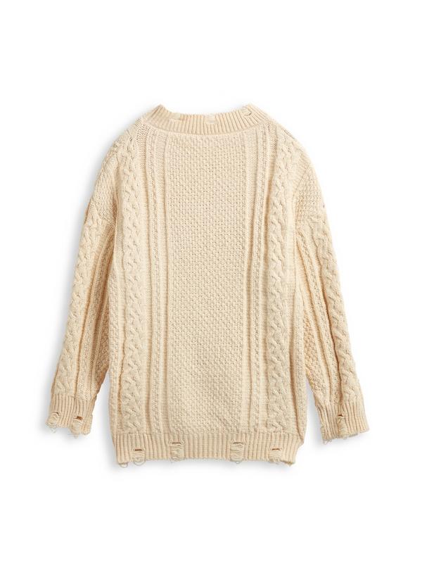 Cozy Cutout V Neck Baggy Sweater Product Image