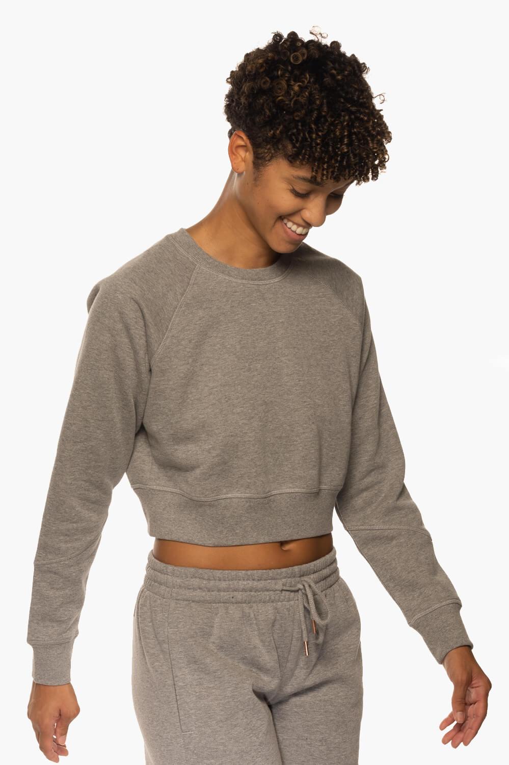 Brynn Cropped Fleece Crewneck - Heather Grey Female Product Image