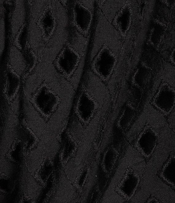 Gibson & Latimer Knit Contrast Eyelet Crew Neck Short 3/4 Balloon Sleeve Top Product Image