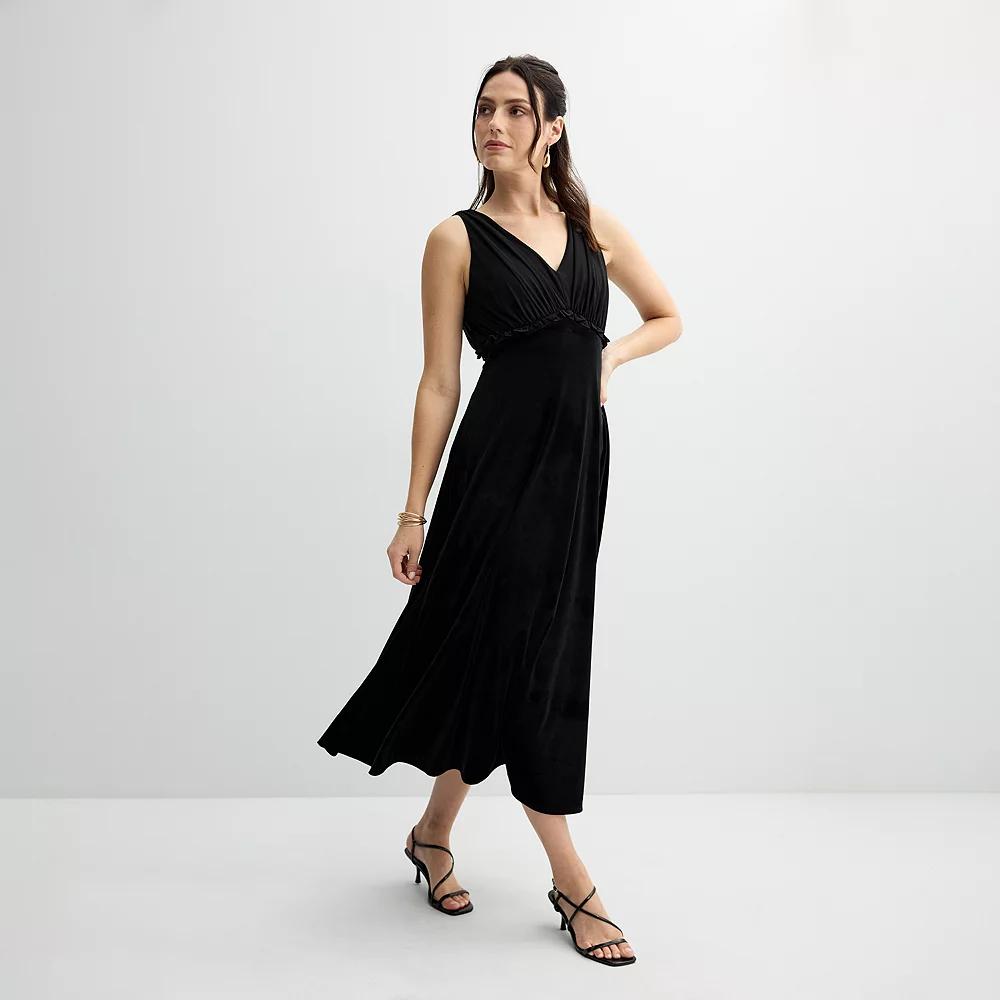 Women's Taylor V Neck Chiffon and Velvet Dress, Size: 4, Licorice Product Image