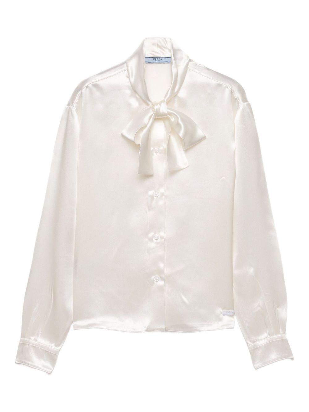 scarf-collar satin shirt Product Image