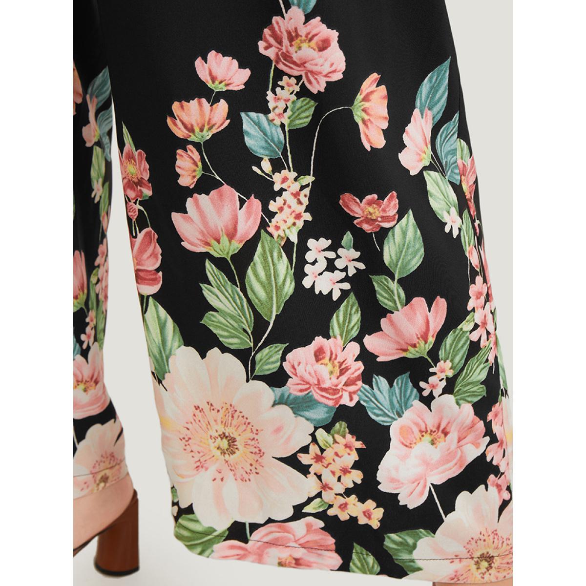 Plus Size Black Floral Square Neck Zip Back Pocket Jumpsuit Women Elegant Sleeveless Square Neck Dailywear Loose Jumpsuits BloomChic 28/5X Product Image