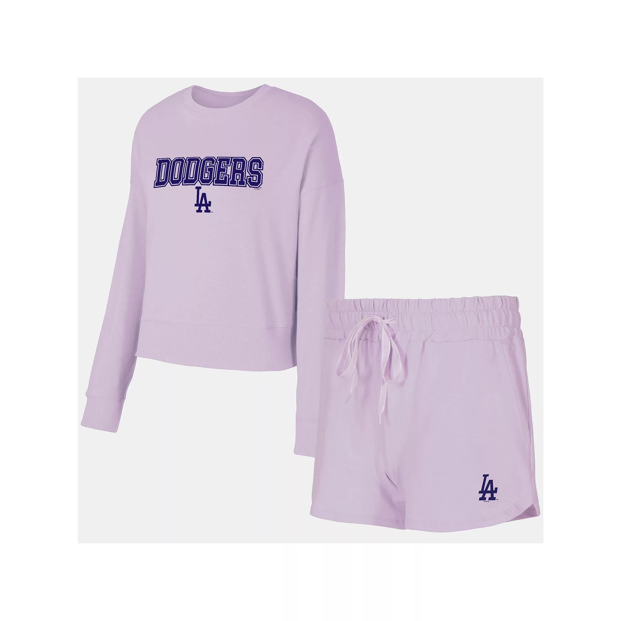 Women's Concepts Sport  Lavender Los Angeles Dodgers Elevation Tri-Blend Long Sleeve T-Shirt & Shorts Set, Size: Large, Team Product Image