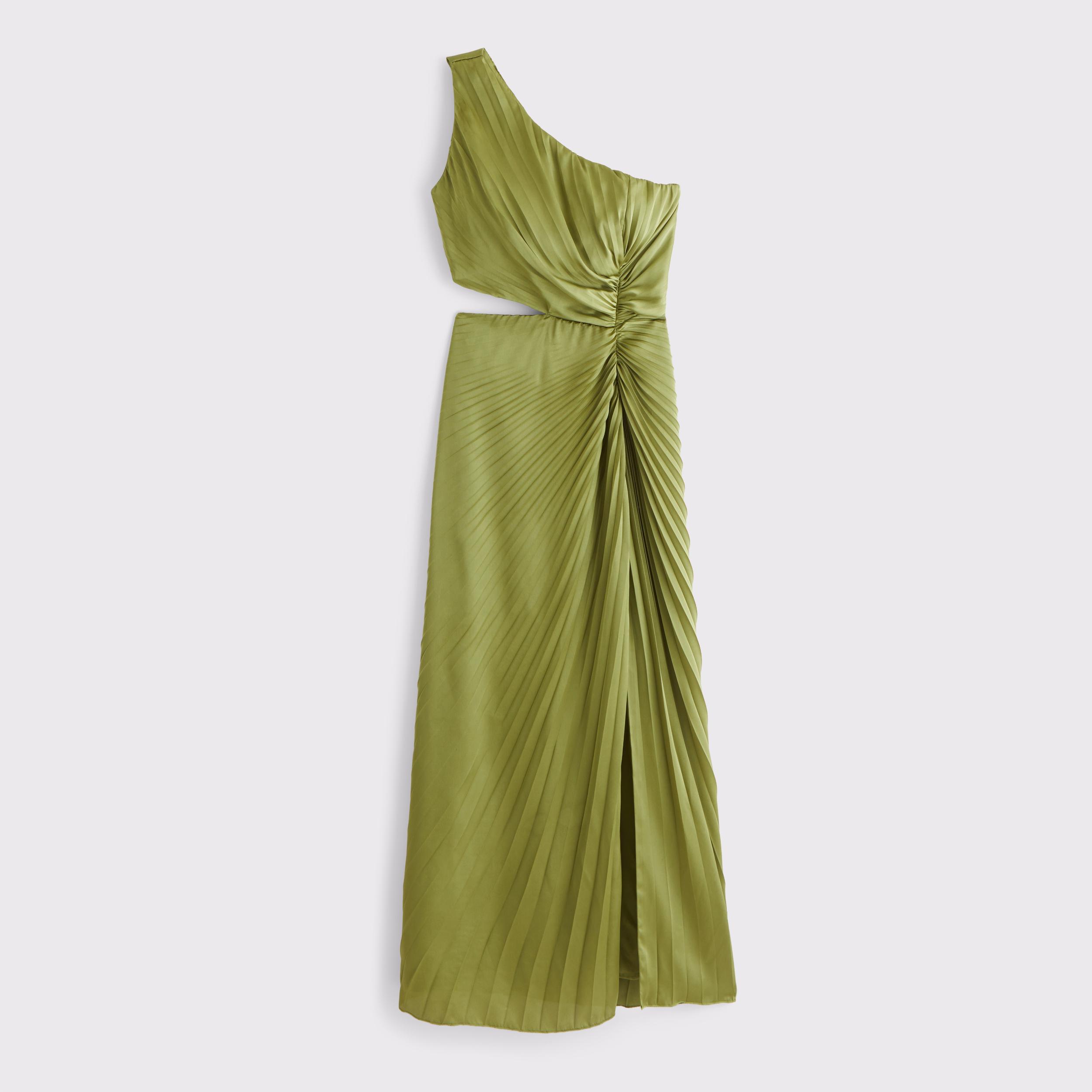 The A&F Giselle Pleated One-Shoulder Cutout Maxi Dress Product Image