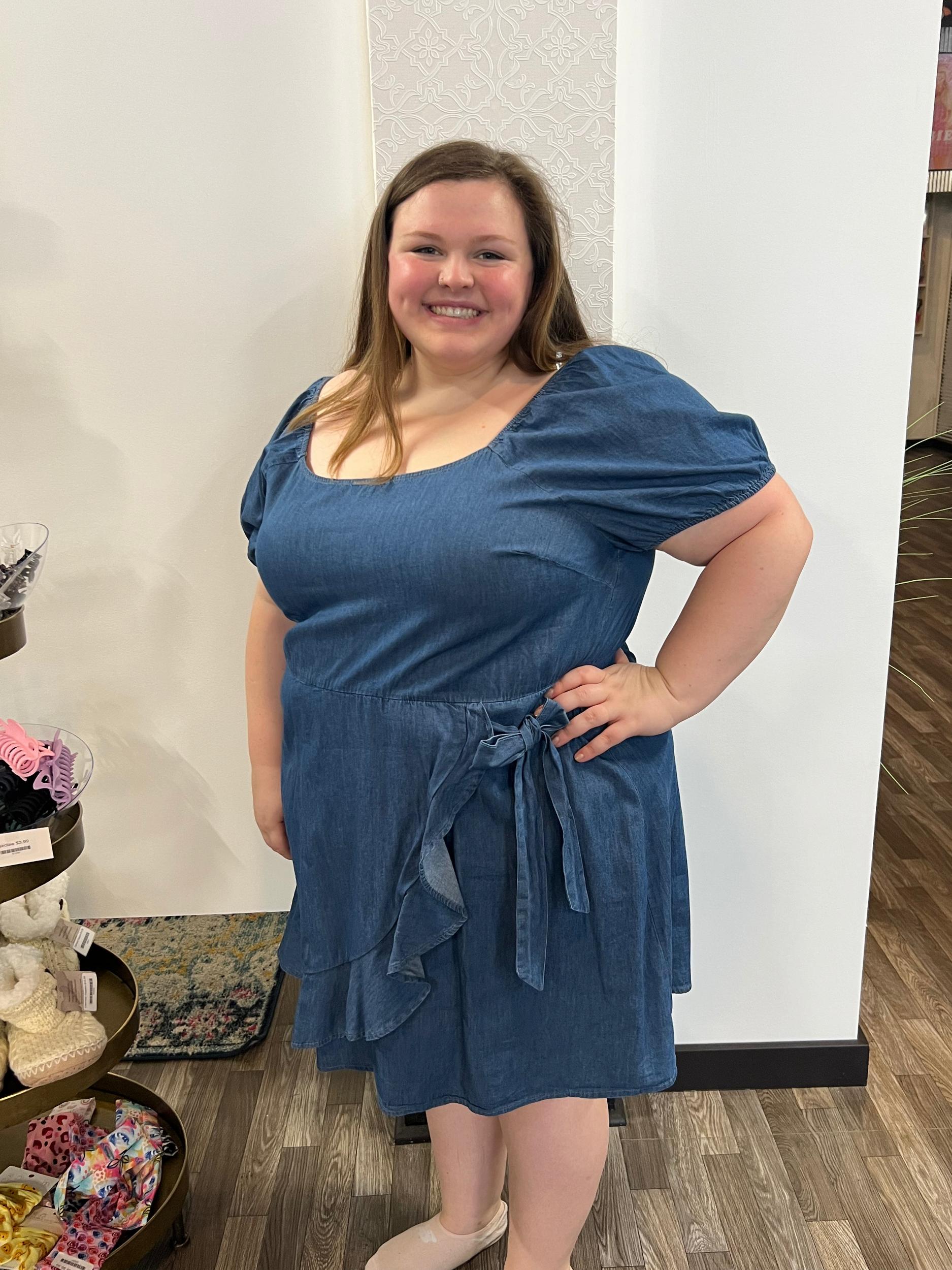 Plus Size Square Neck Wrap Bubble Sleeve Dress Product Image