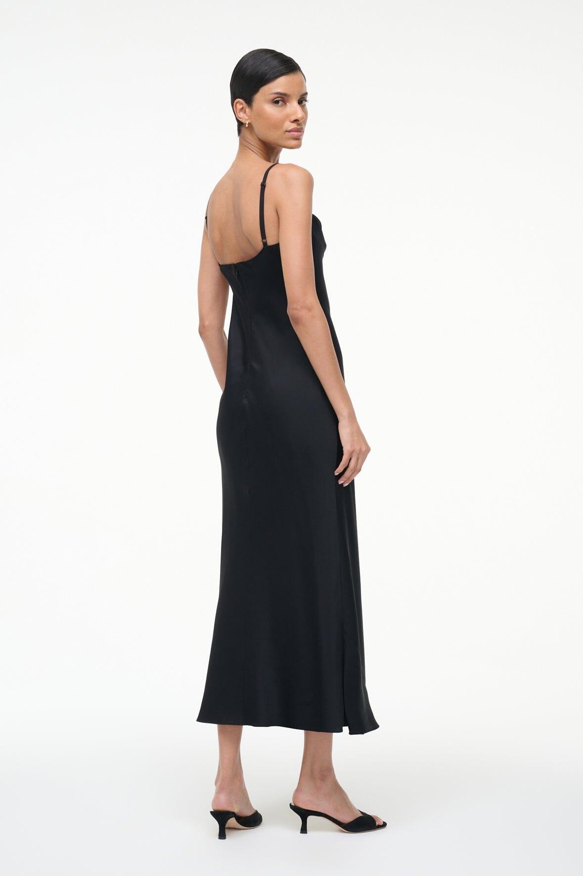 EVANGELINE SILK MIDI DRESS | BLACK Product Image
