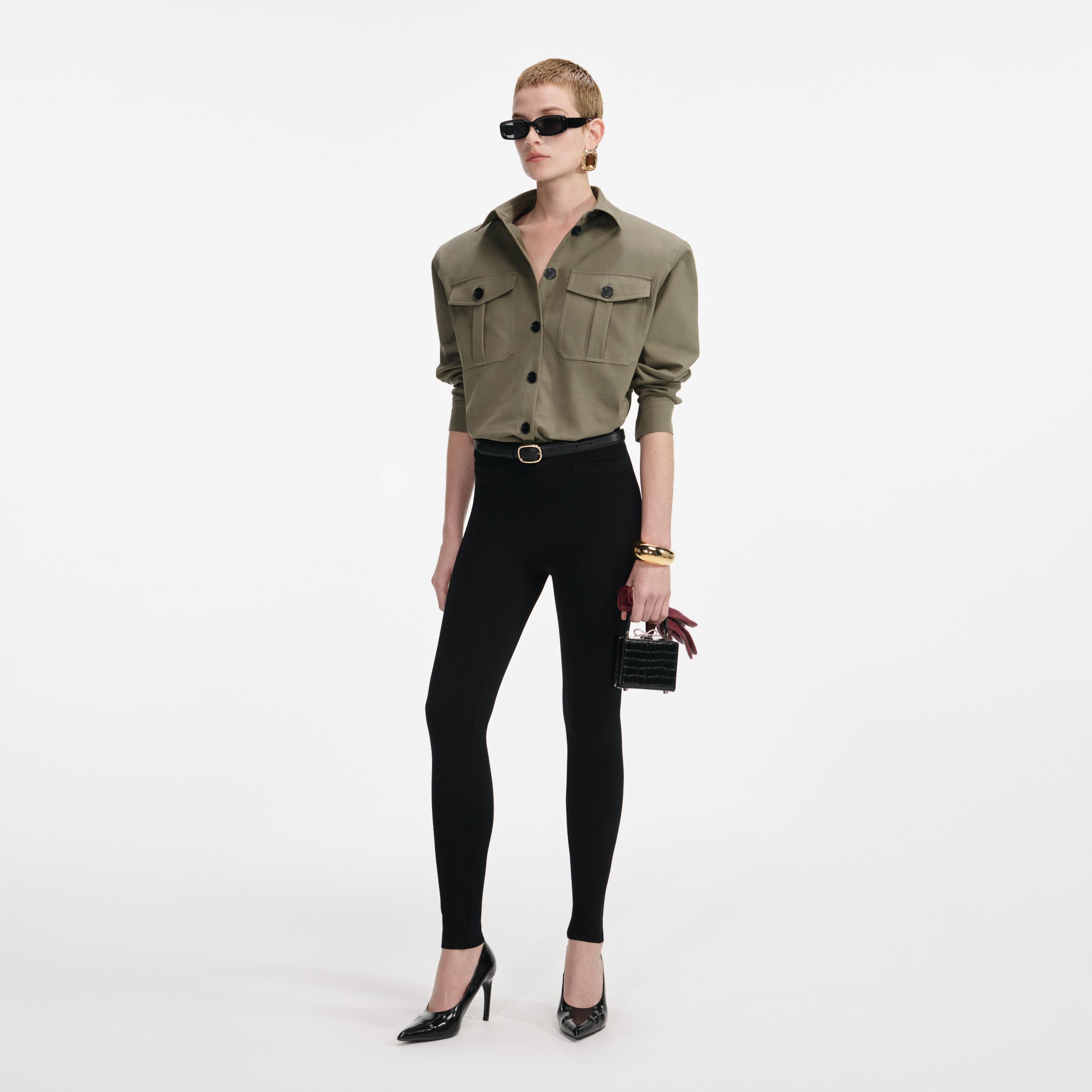 Black Belted Knit Leggings Product Image