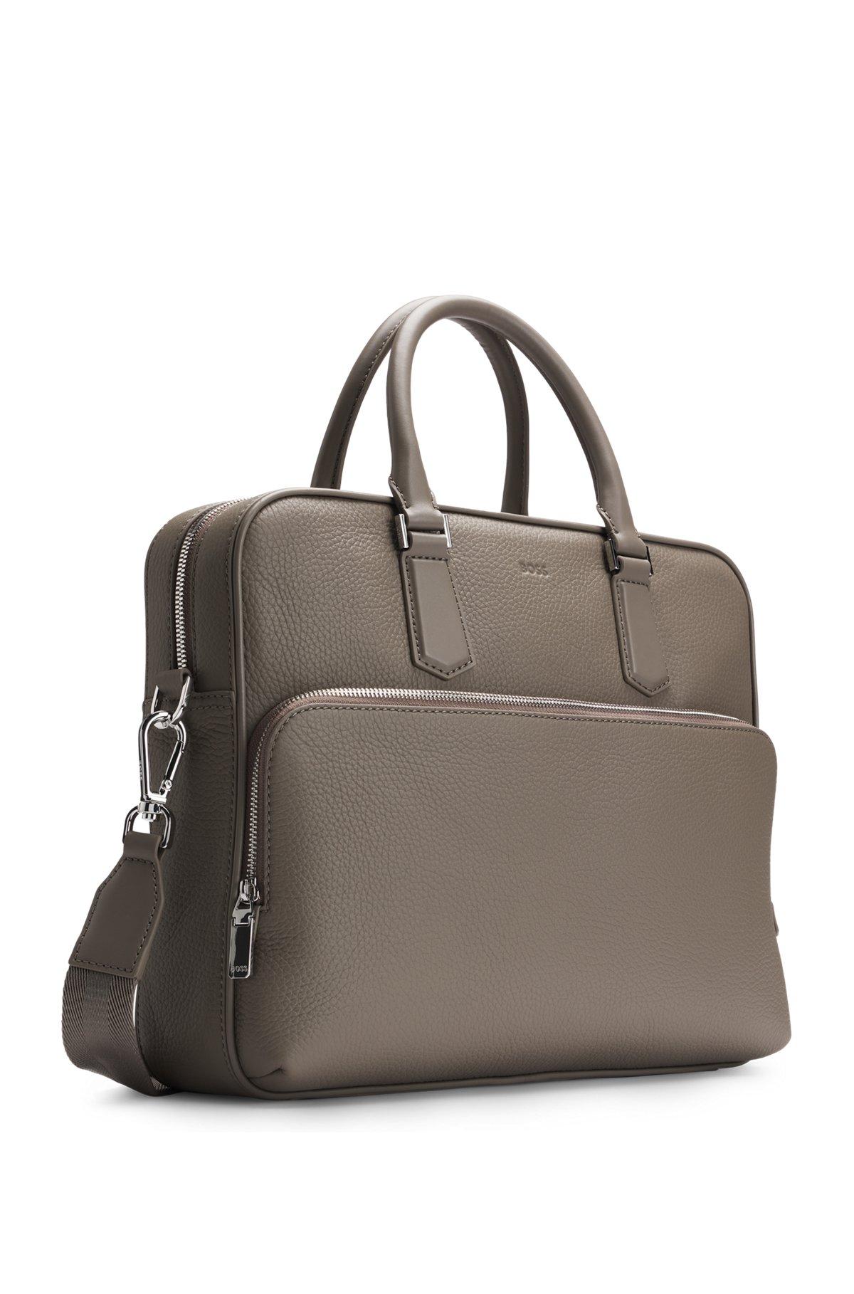 BOSS - Grained Italian-leather document case with embossed logo - Light Green Product Image