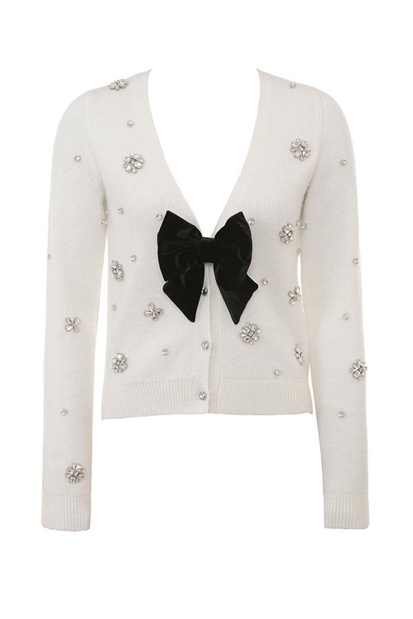Beaubella  ivory soft mohair embellished cardigan Product Image