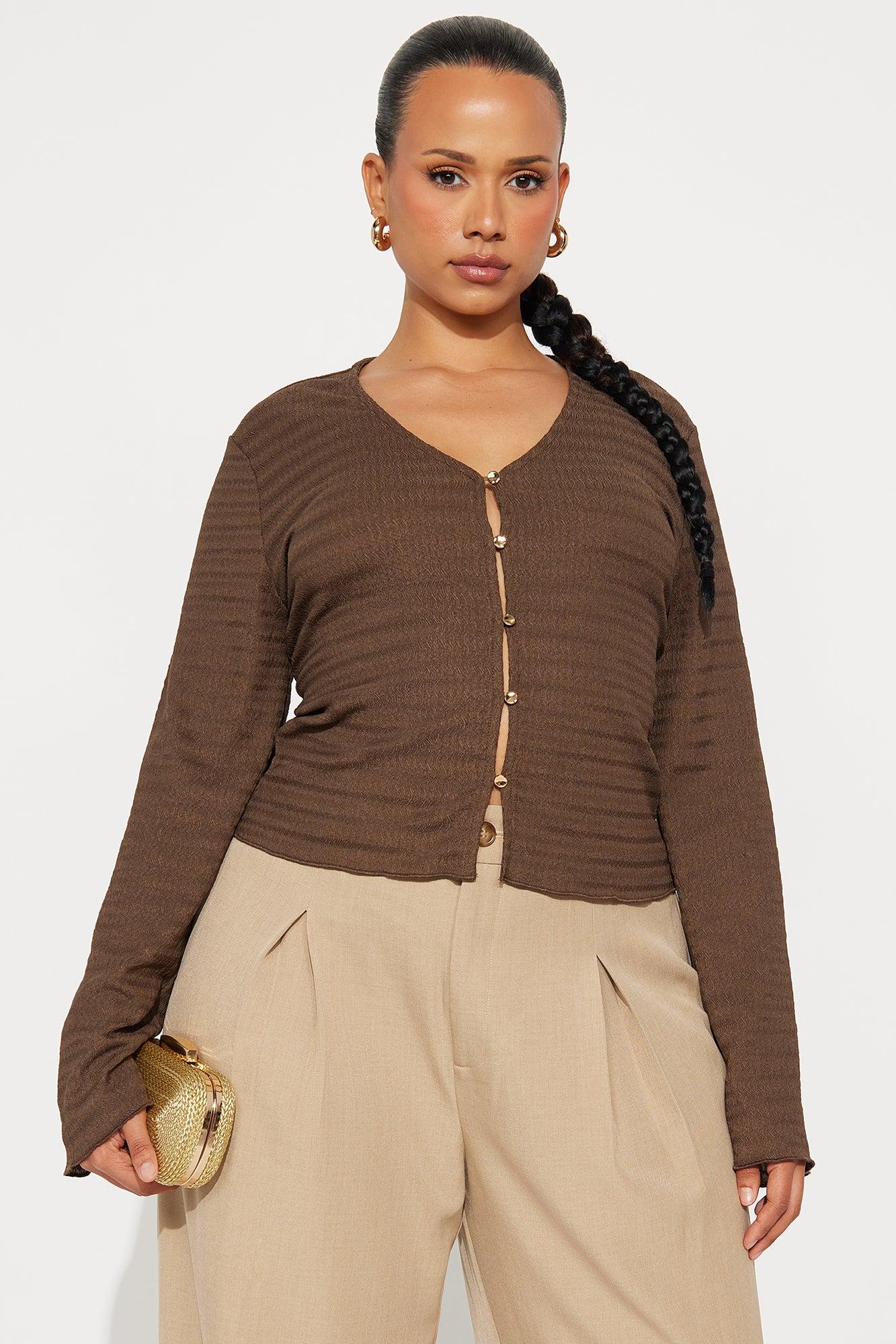 Aubree Button Up Long Sleeve Top - Chocolate Female Product Image