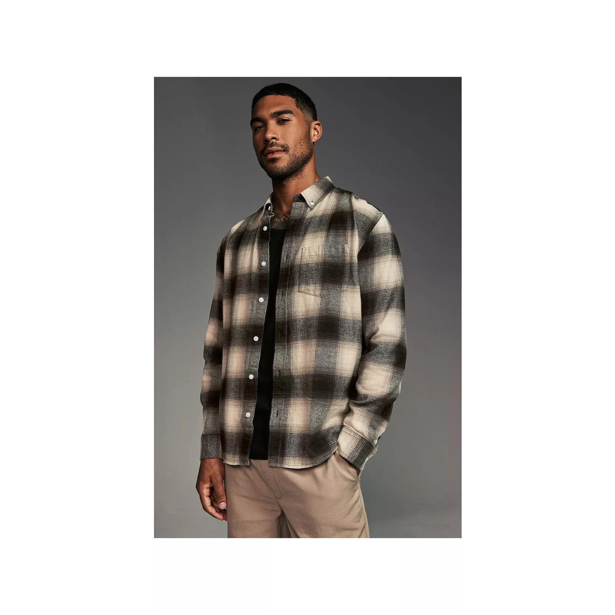 Men's NEXT Long Sleeve Mono Check Shirt, Size: Large, Monochrome Product Image