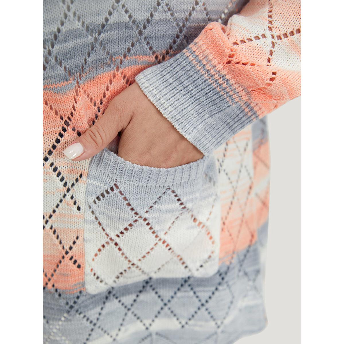 Plus Size Ombre Pocket Scalloped Trim Button Down Cardigan Coral Women Casual Loose Long Sleeve Dailywear Cardigans BloomChic 12/L Product Image