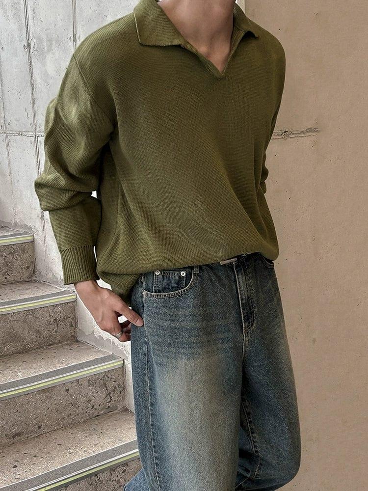 RT No. 11521 GREEN V-NECK POLO SWEATER Product Image