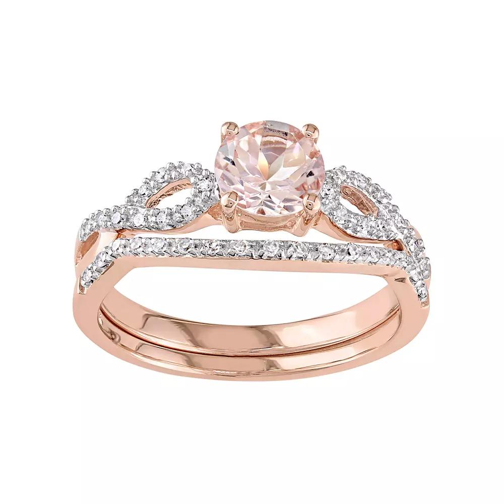 Stella Grace 10k Rose Gold Morganite & 1/6 Carat T.W. Diamond Engagement Ring Set, Women's,  Product Image