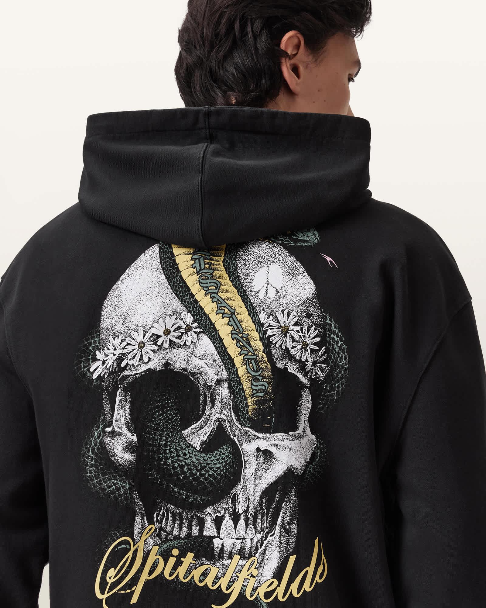 Snakehead Graphic Hoodie Washed Black | ALLSAINTS US Product Image