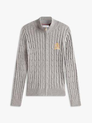 Crest Logo Cable Knit Zip Cardigan Product Image
