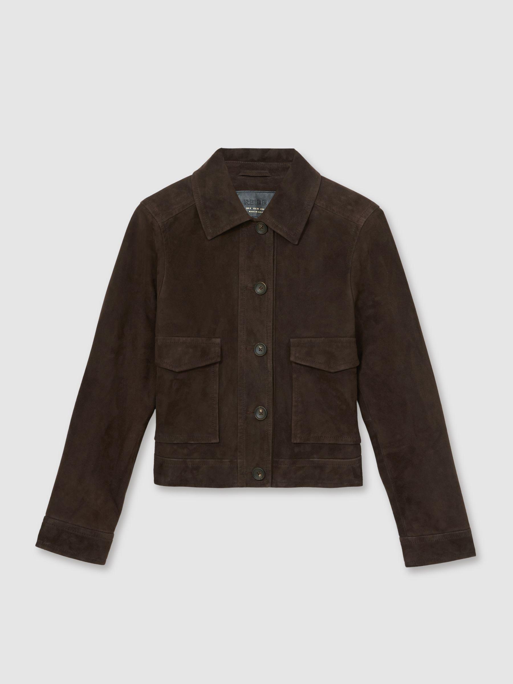Suede Trucker Jacket in Chocolate Brown Product Image