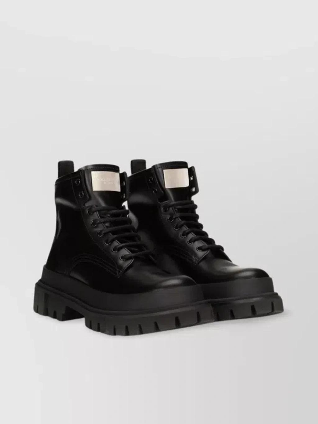 DOLCE & GABBANA Studded Calfskin Hi-trekking Ankle Boots In Black Product Image