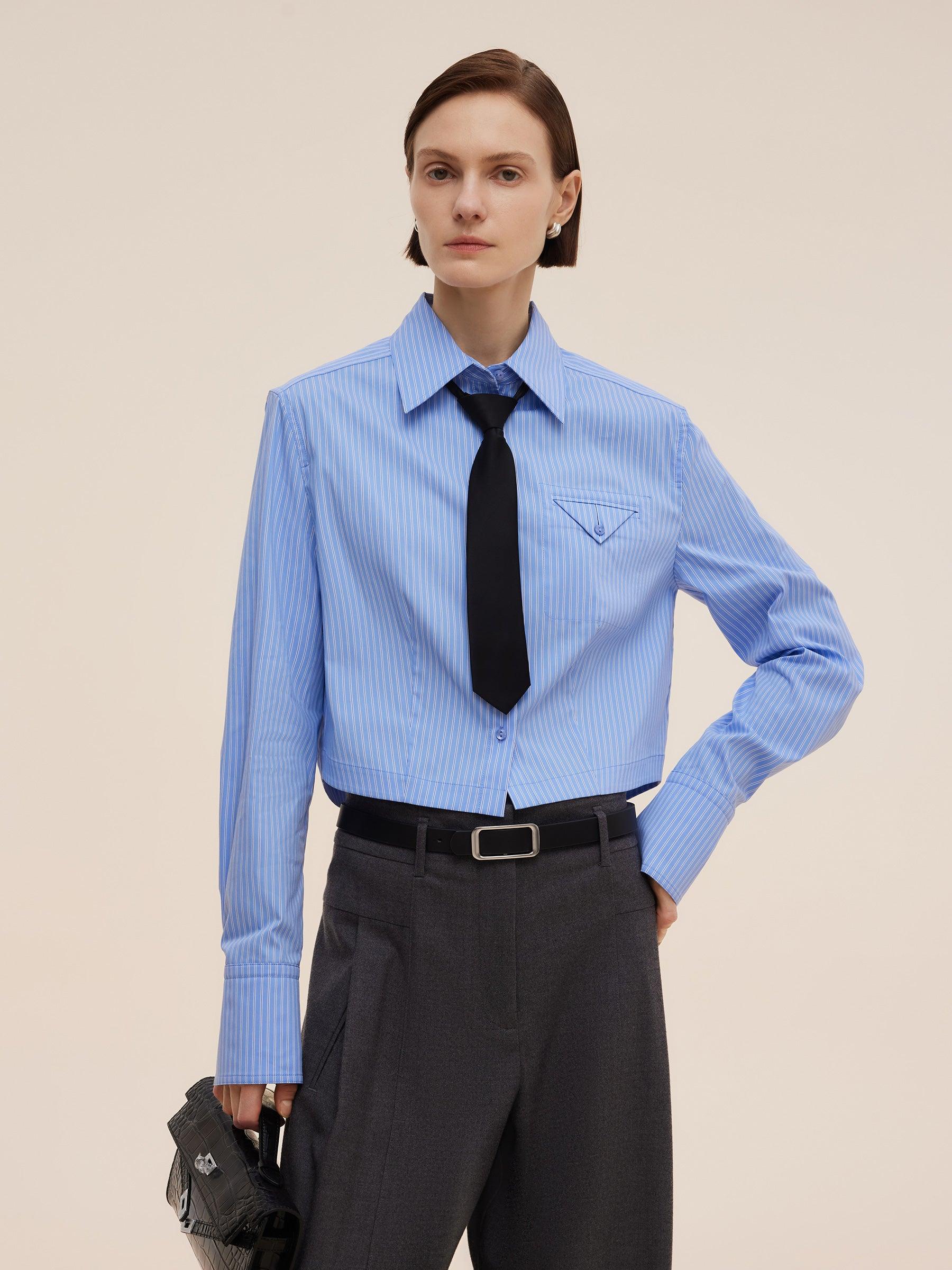 Blue And White Stripe Women Long Sleeve Shirt Product Image