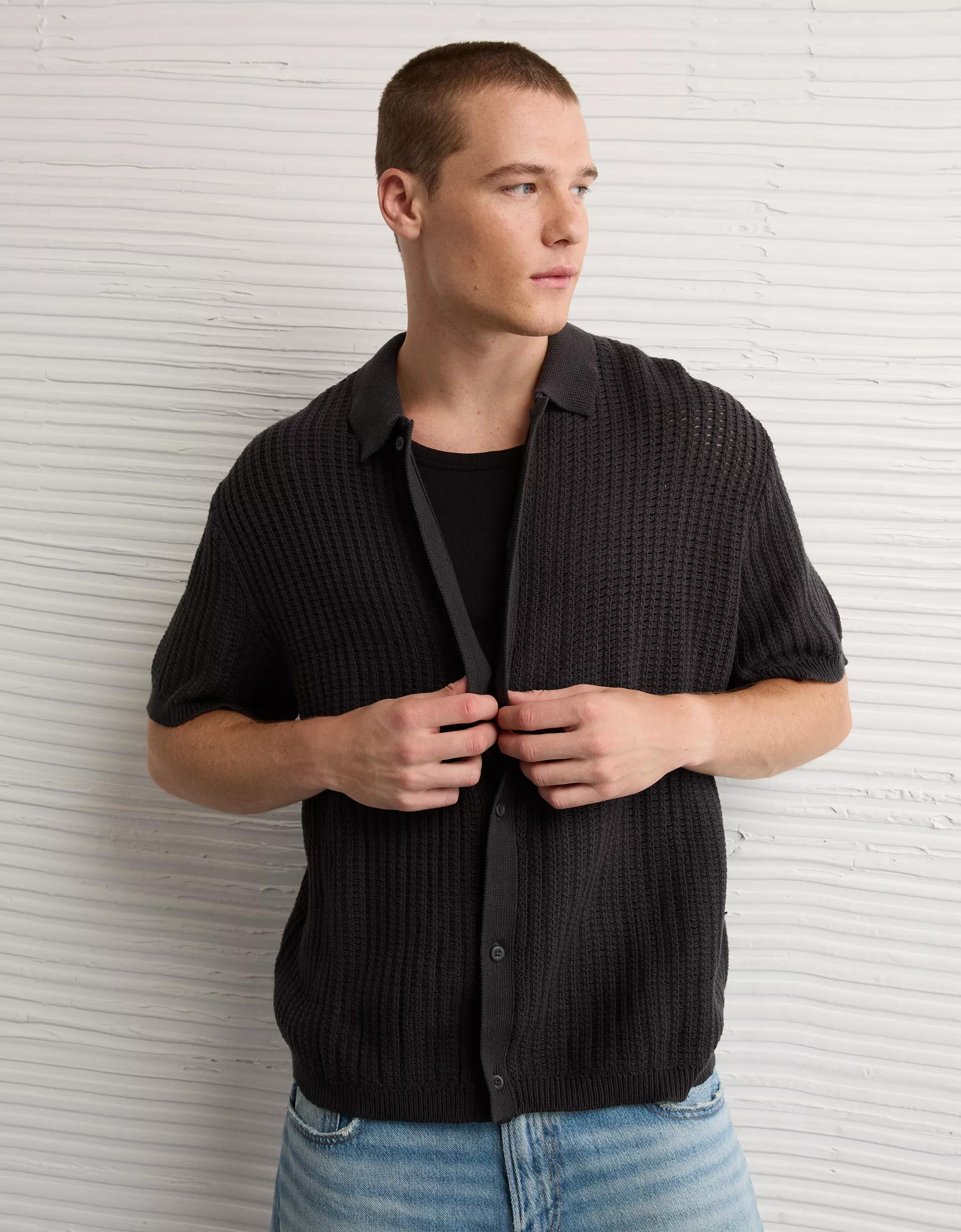 AE Weekend Button-Up Sweater Polo Shirt Product Image