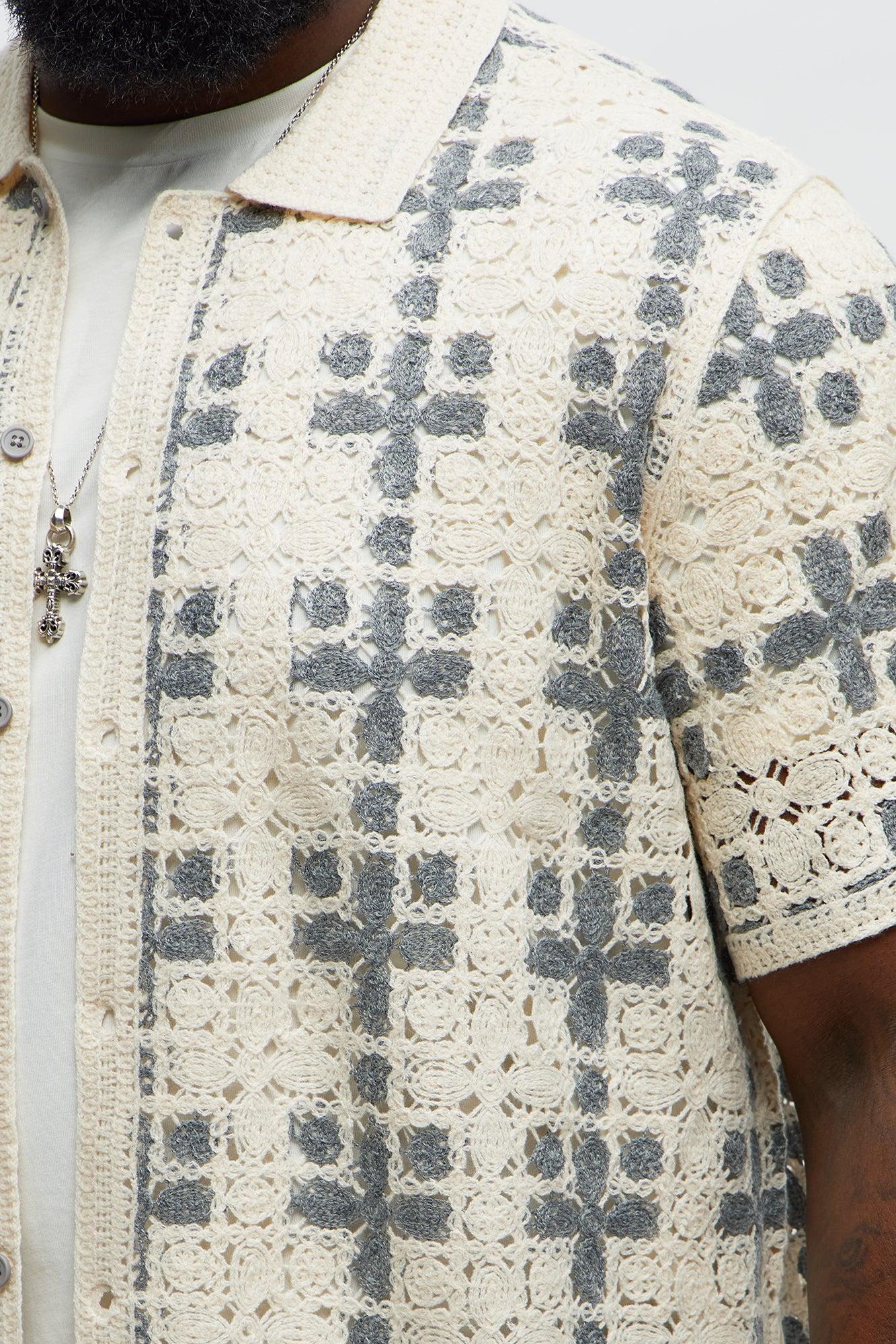 Dull Colored Flowers Closed Collar Shirt - Cream/combo Male Product Image