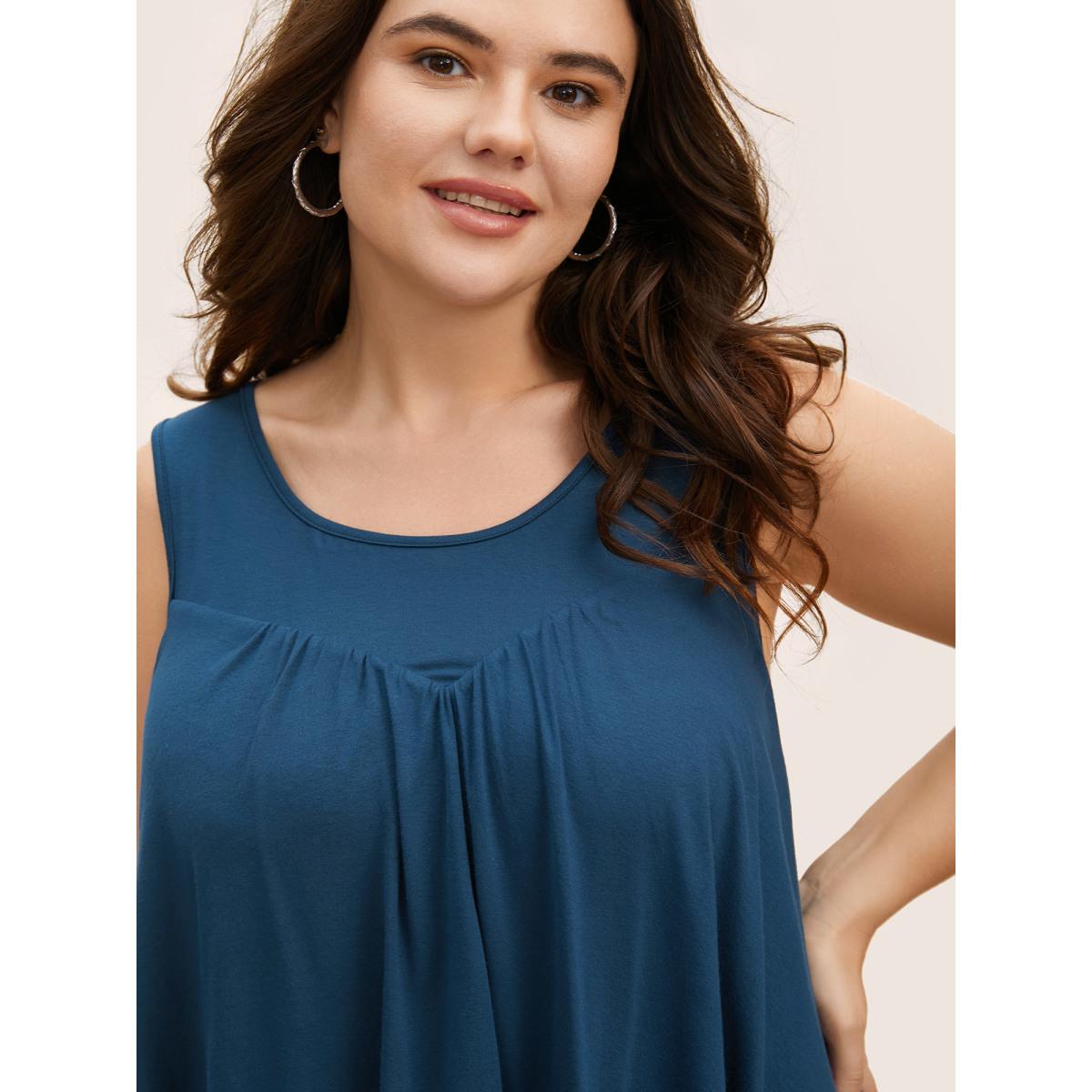 Plus Size Plain Round Neck Tiered Ruffles Tank Top Women Indigo Casual Tiered Round Neck Everyday Tank Tops Camis BloomChic 10/M Product Image
