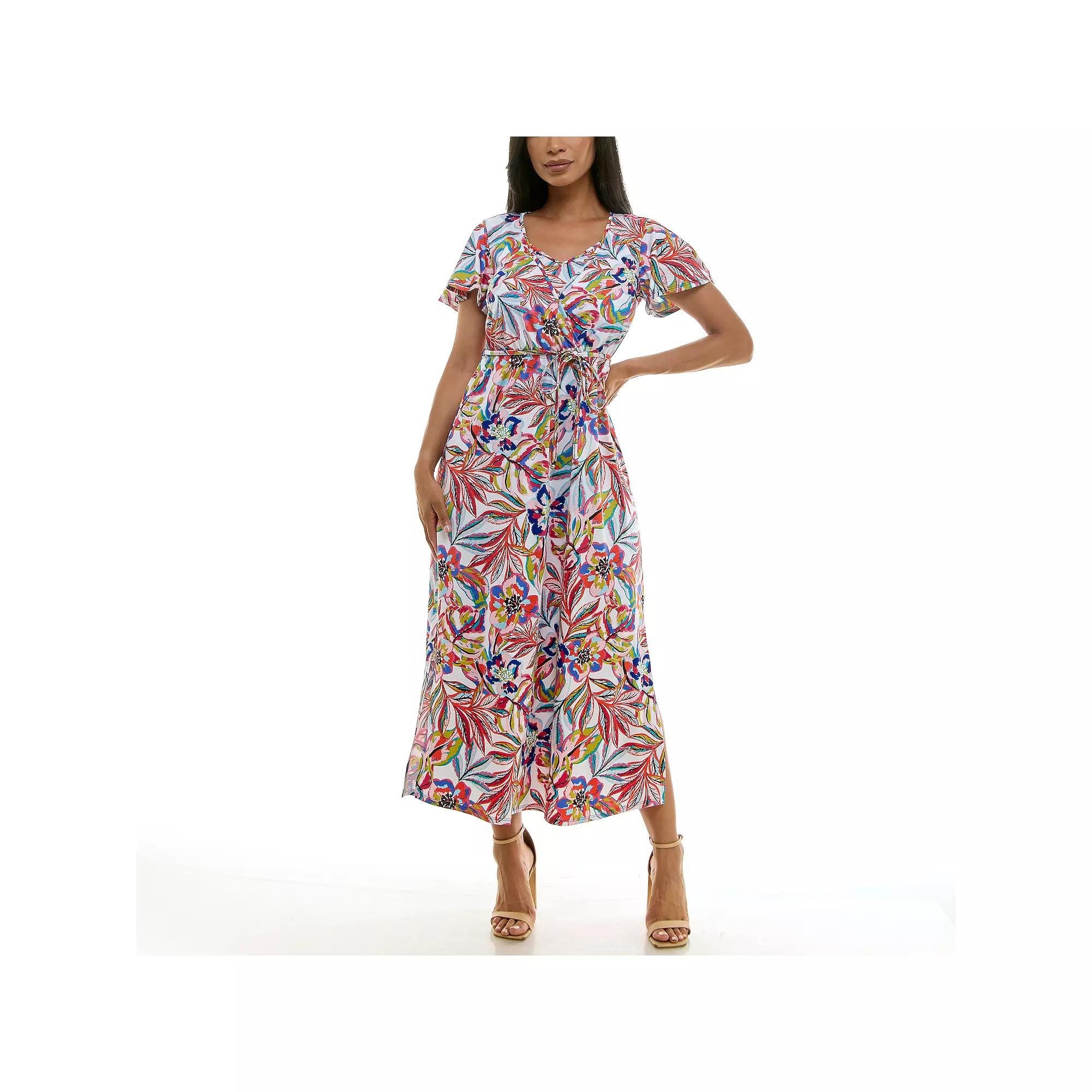 Women's Nina Leonard Flutter Sleeve Faux Undershirt Maxi Dress,  Product Image