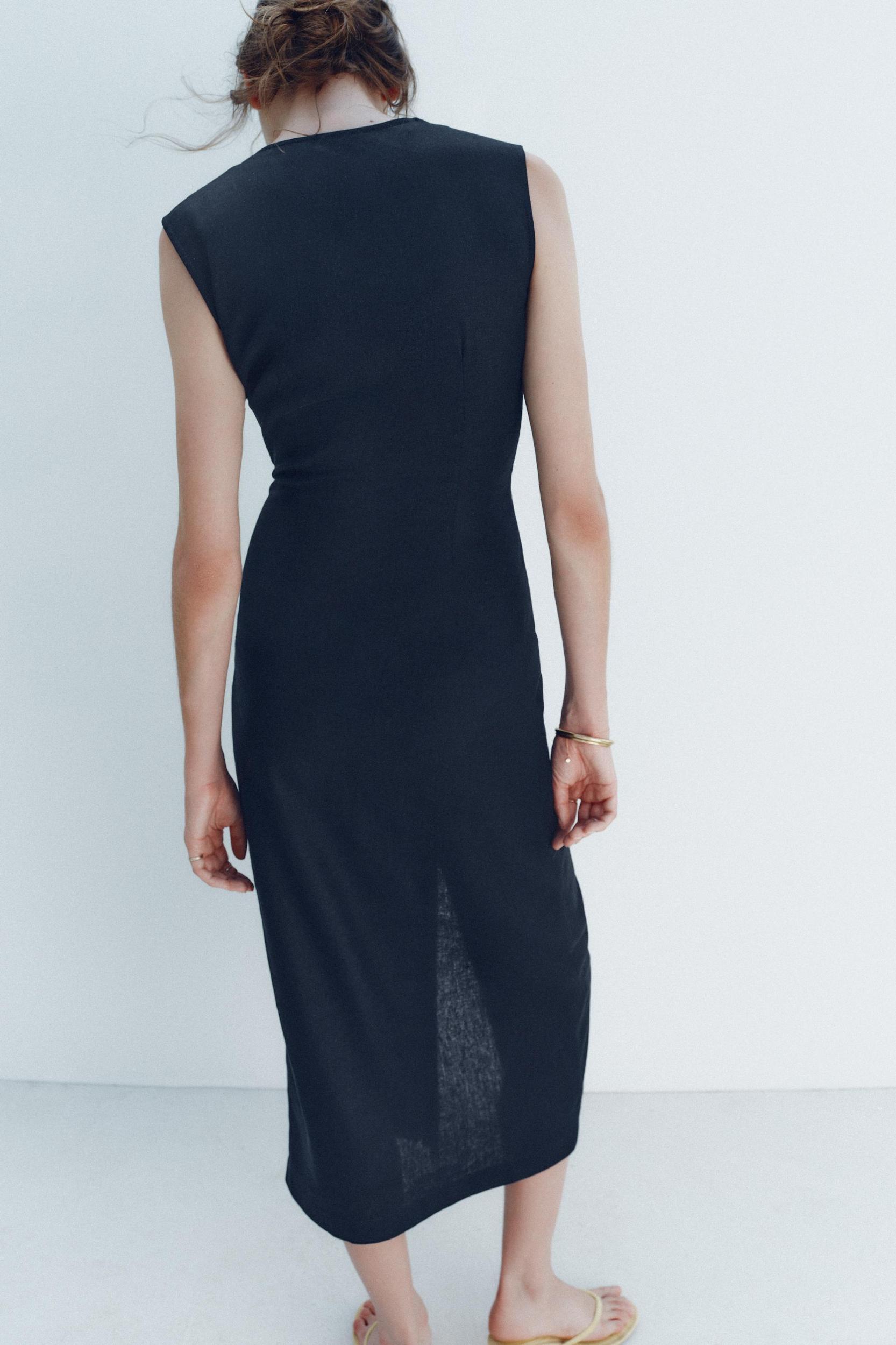 LINEN BELTED MIDI DRESS Product Image