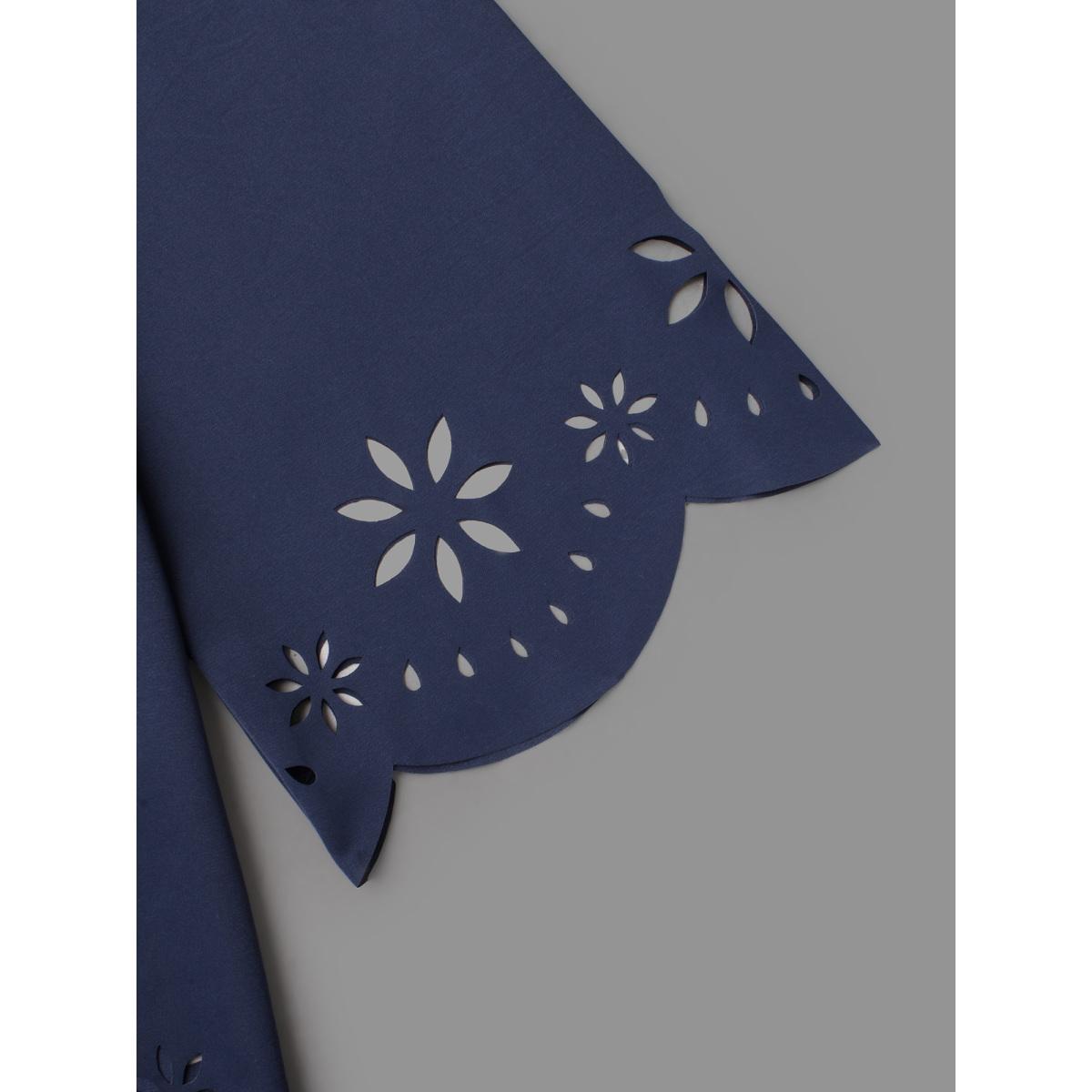 Plus Size Indigo Laser Cut Design V-Neck Blouse Women At the Office Three Quater Length Sleeve V-neck Work Blouses BloomChic 18-20/2X Product Image