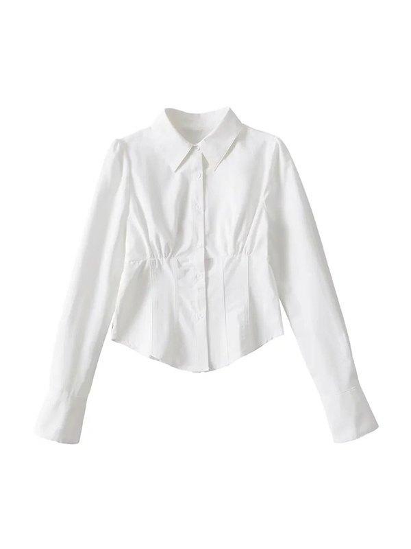 Pleated Button Down Long Sleeve Blouse Product Image
