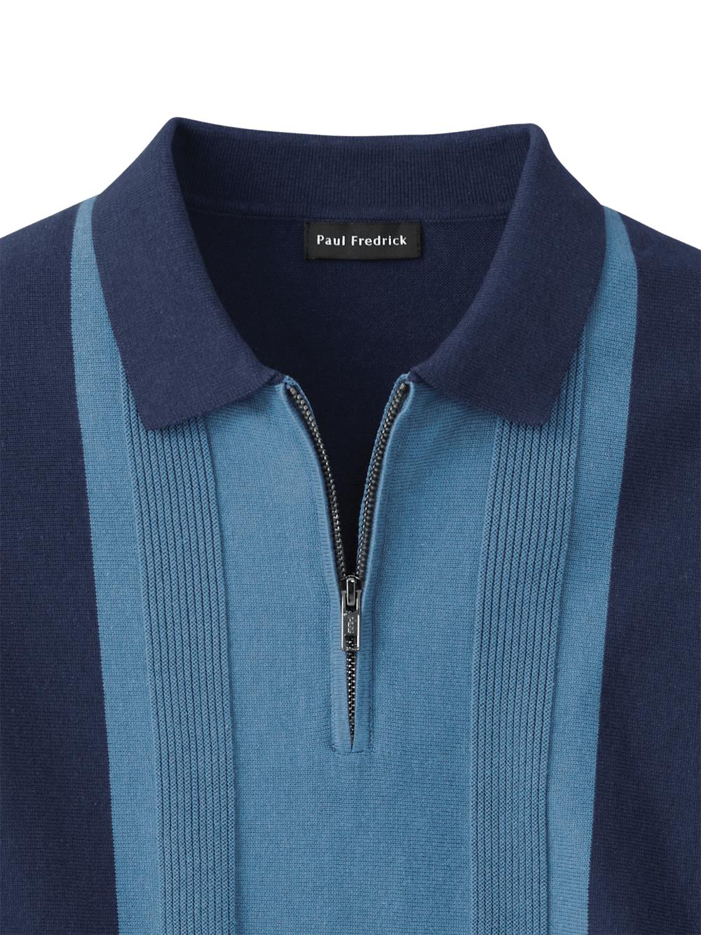Cotton Quarter Zip Polo - Blue Product Image