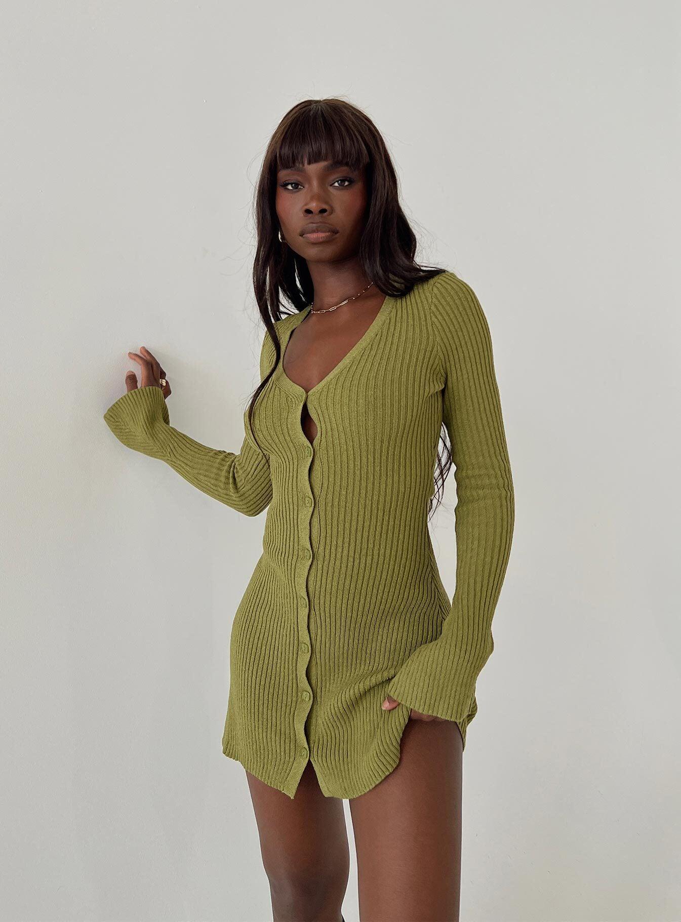 Waldin Long Sleeve Mini Dress Olive Product Image