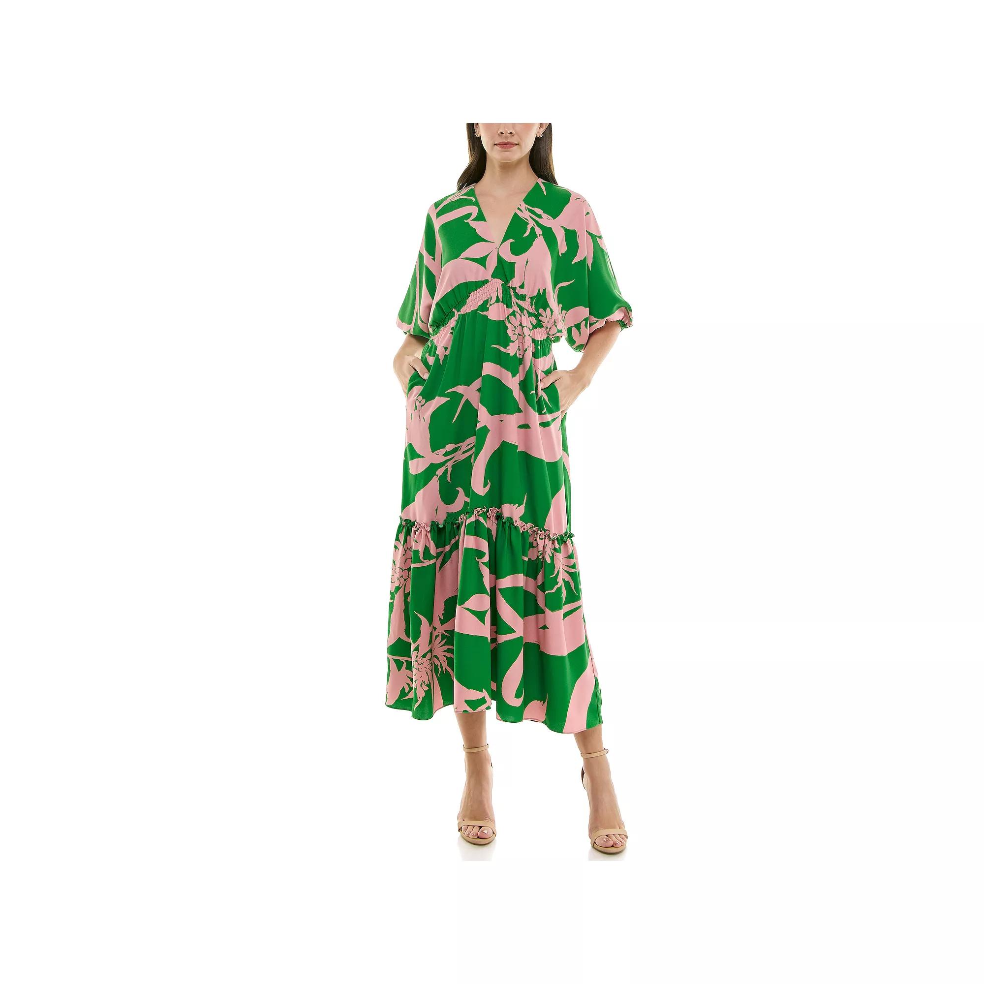 Women's Taylor Dolman Sleeve Fit & Flare Dress, Size: 2, Green Pink Product Image