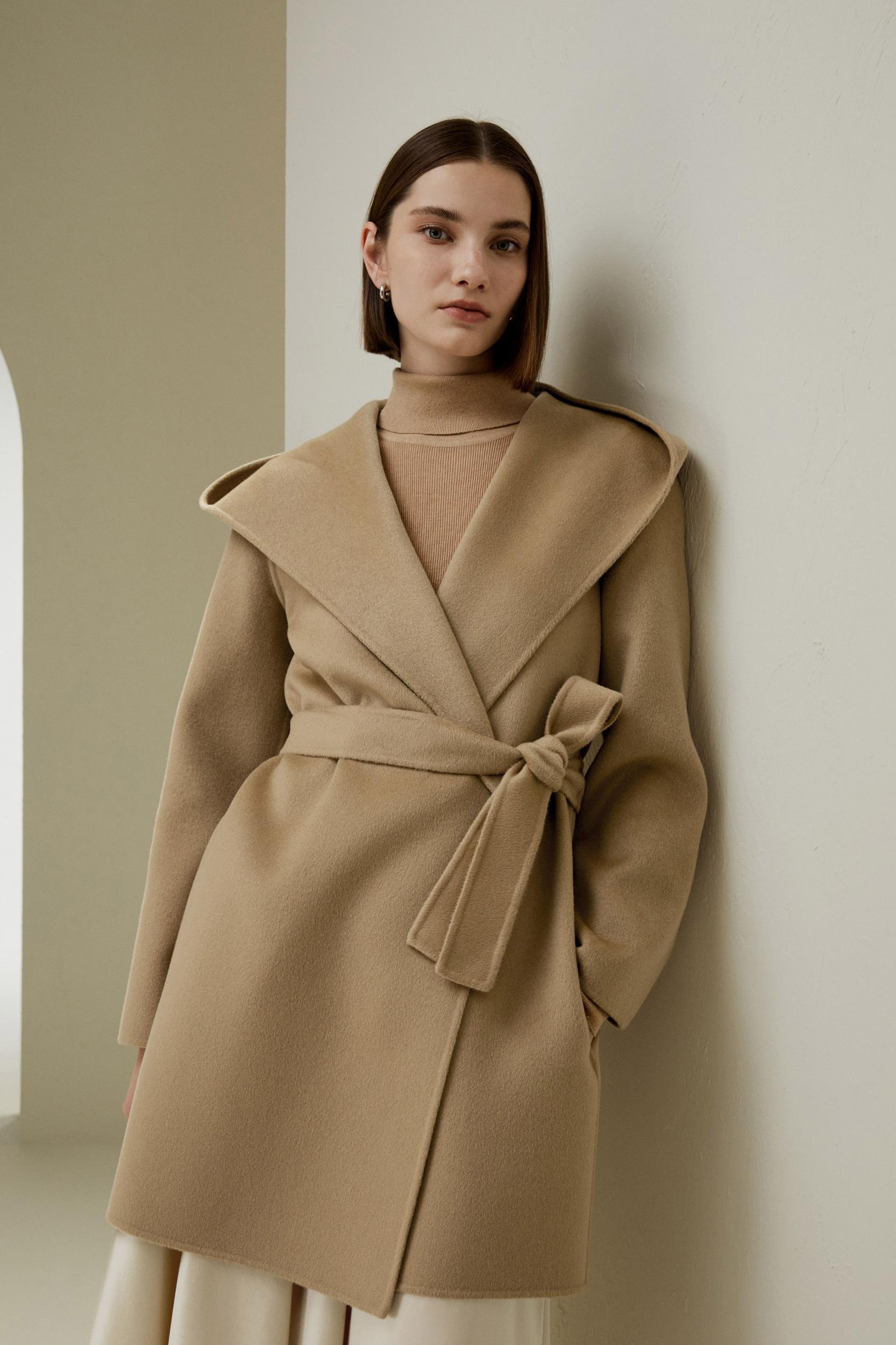 LILYSILK Womens Coats Navy Blue Cashmere Wool Comfortable Hooded Coat M Product Image