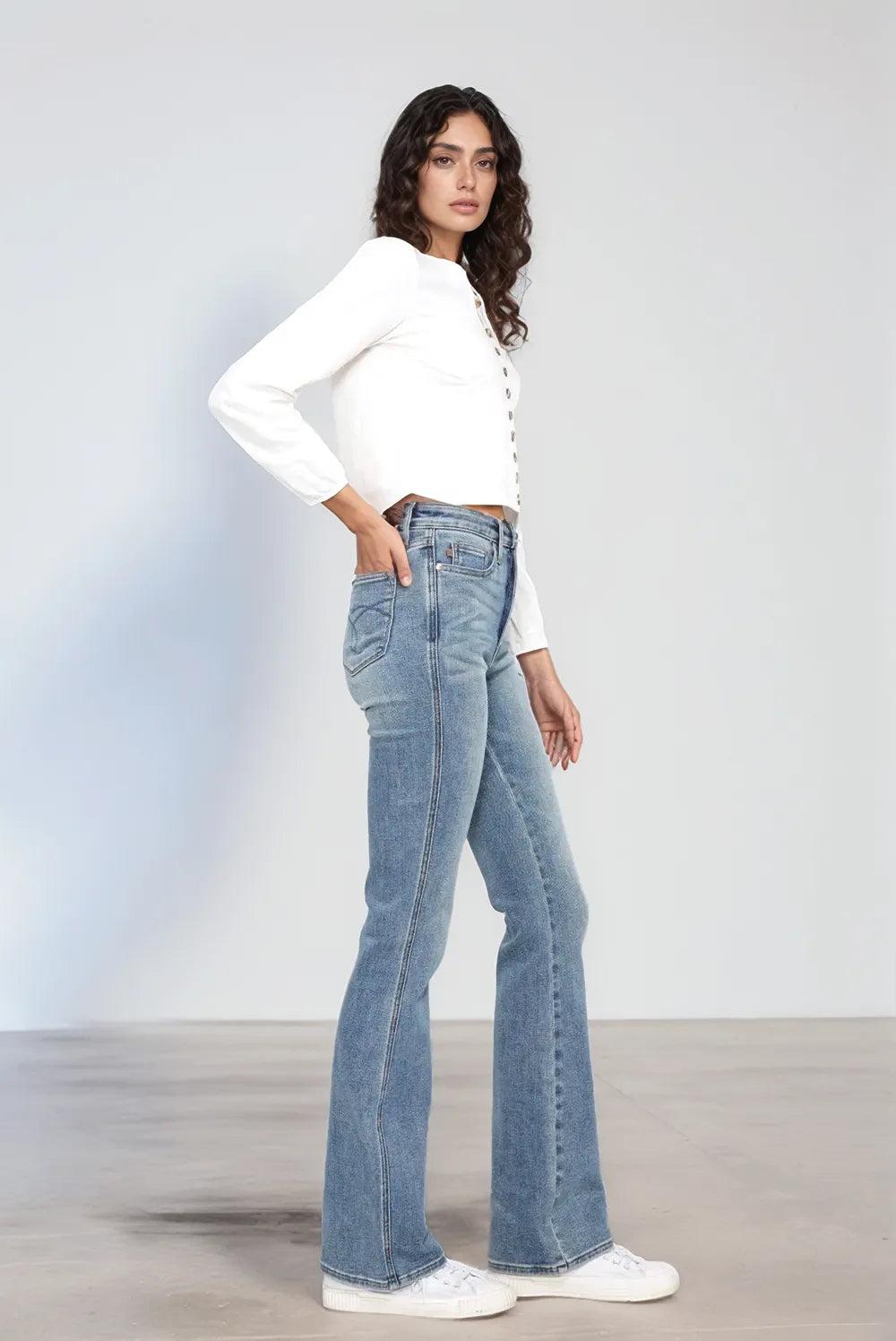 88783    Maritza Tummy Control Back Embroidered Pocket Bootcut Judy Blue Jeans Product Image
