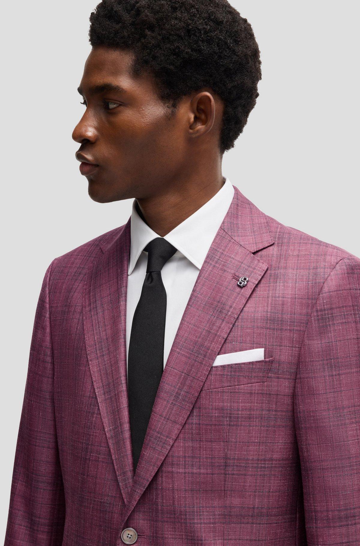 Slim-fit blazer in checked virgin wool, silk and linen Product Image