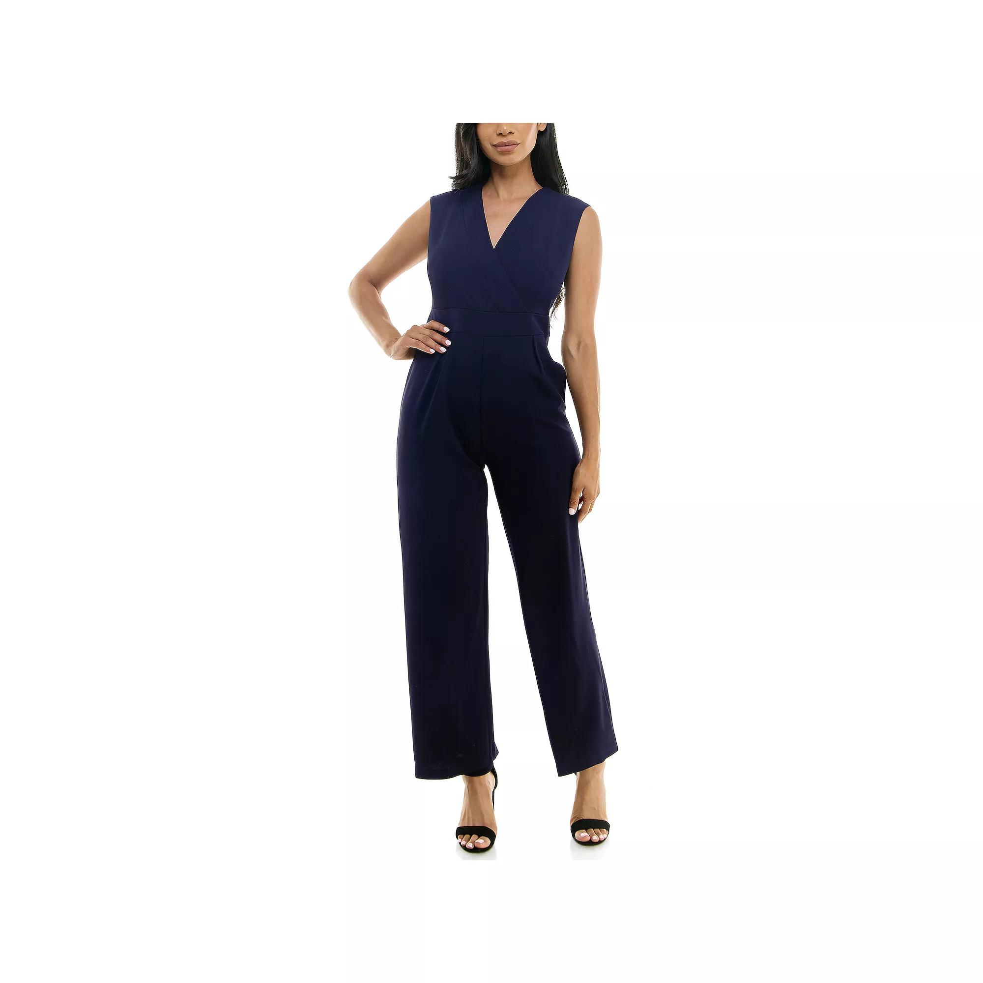 Women's Nina Leonard Surplice Jumpsuit, Size: Small, Blue Product Image