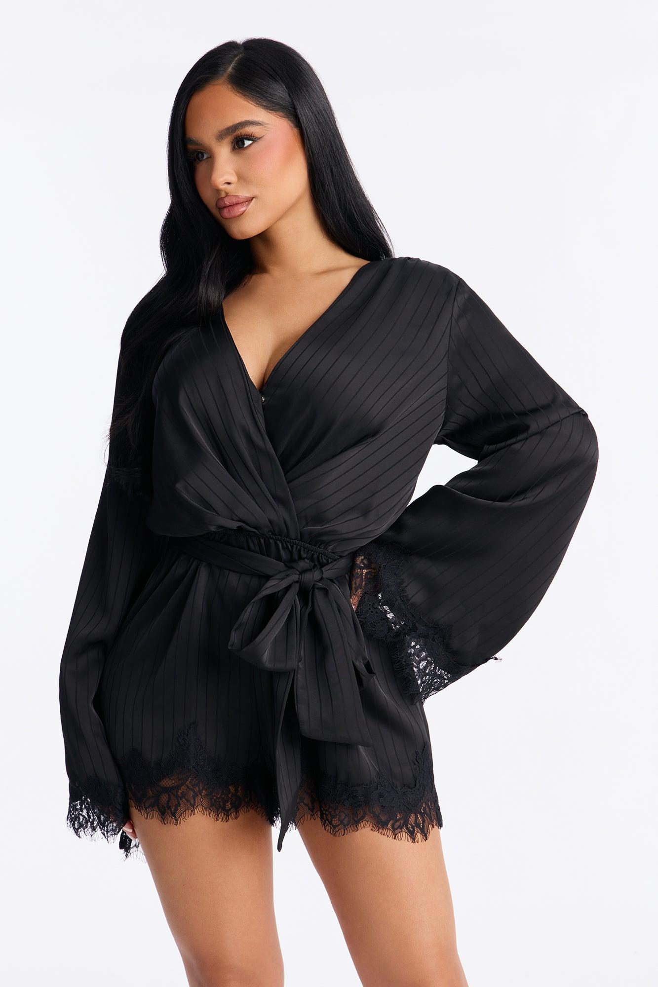 Cristine Satin Lace Romper - Black Female Product Image