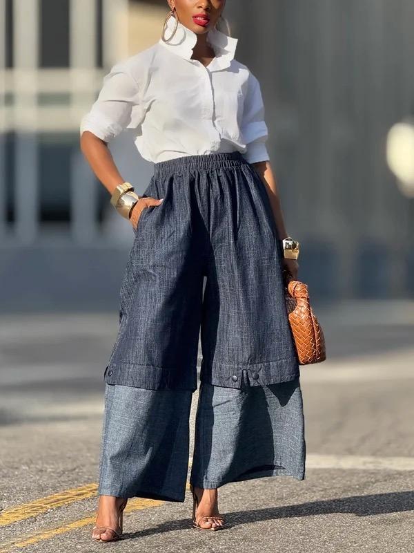 Loose Wide Leg Elasticity Jean Pants Bottoms Trousers Product Image