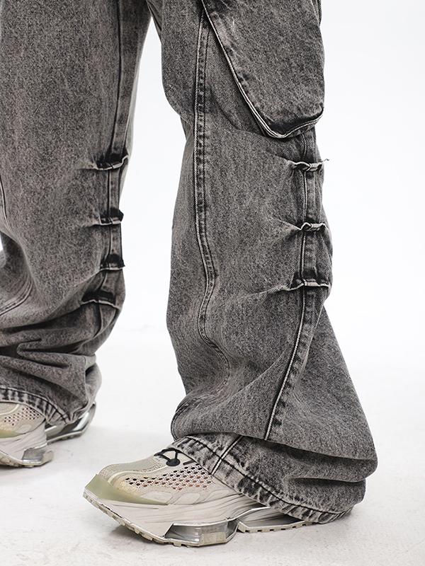 Acid Washed Baggy Cargo Jeans Product Image