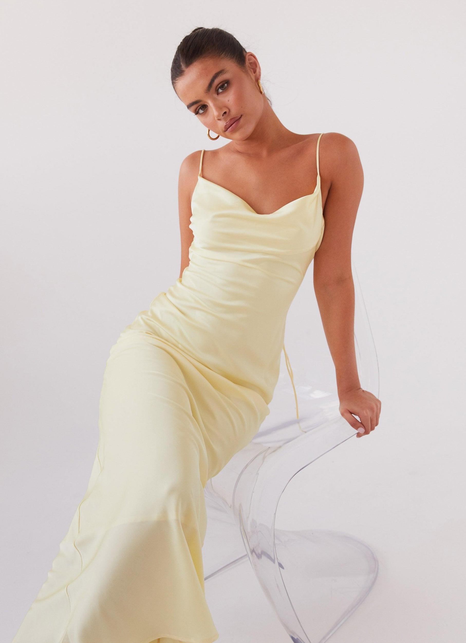 Joanna Satin Maxi Dress - Lemon Product Image
