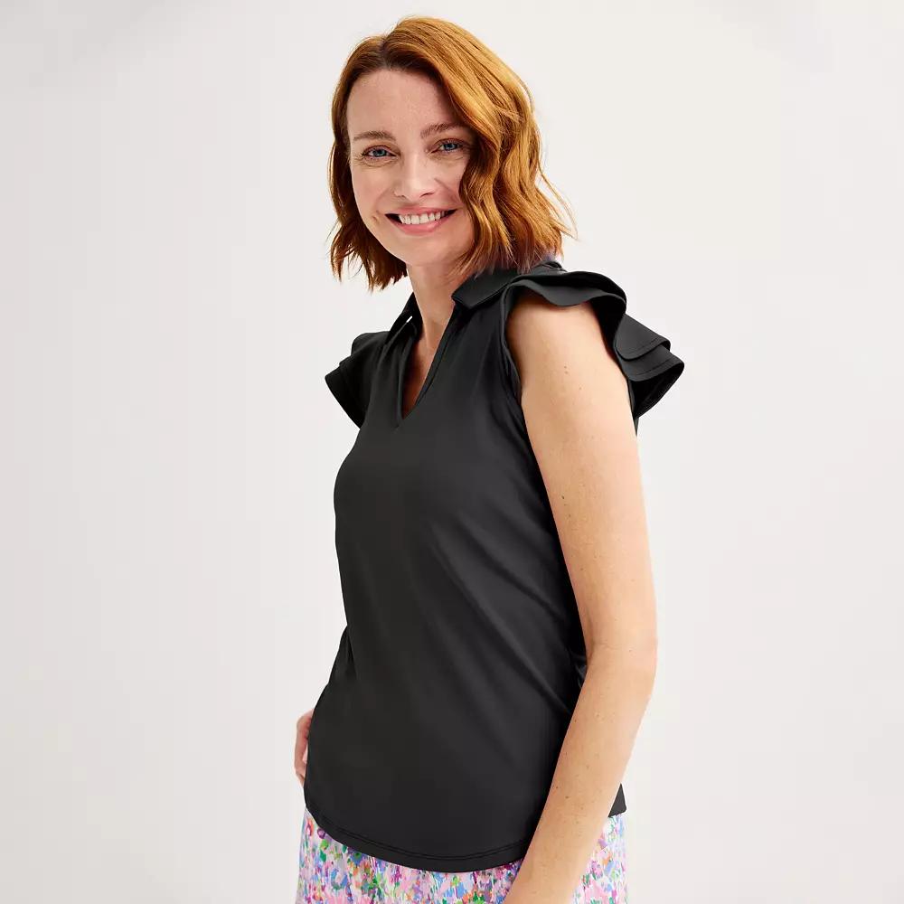 Women's Tek Gear® Flutter Sleeve Polo, Size: XXL, Mineral Black Product Image