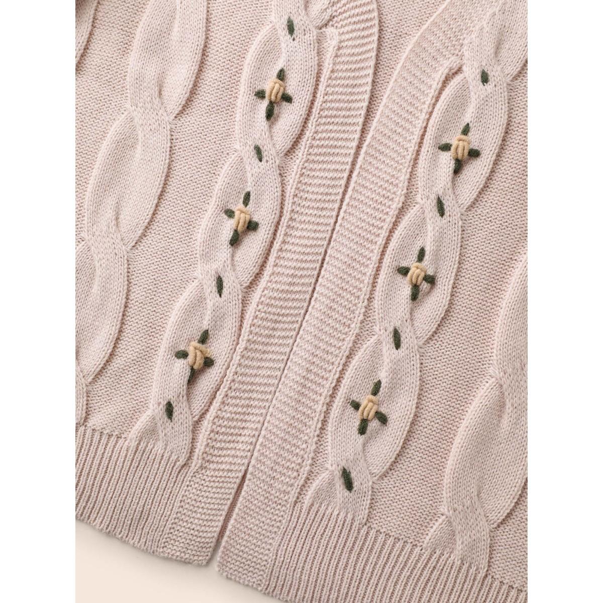 Plus Size Floral Embroidered Kimono Collar Cable Knit Cardigan MistyRose Women Casual Loose Long Sleeve Everyday Cardigans BloomChic 18-20/2X Product Image