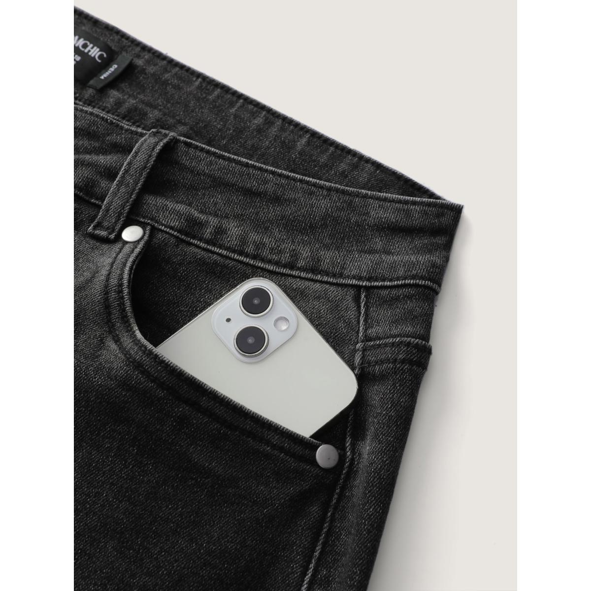 Plus Size Vintage Wash Stretchy Straight-Leg Jeans Women Denimblack Leisure Non Medium stretch Slanted pocket Jeans BloomChic 30/6X Product Image