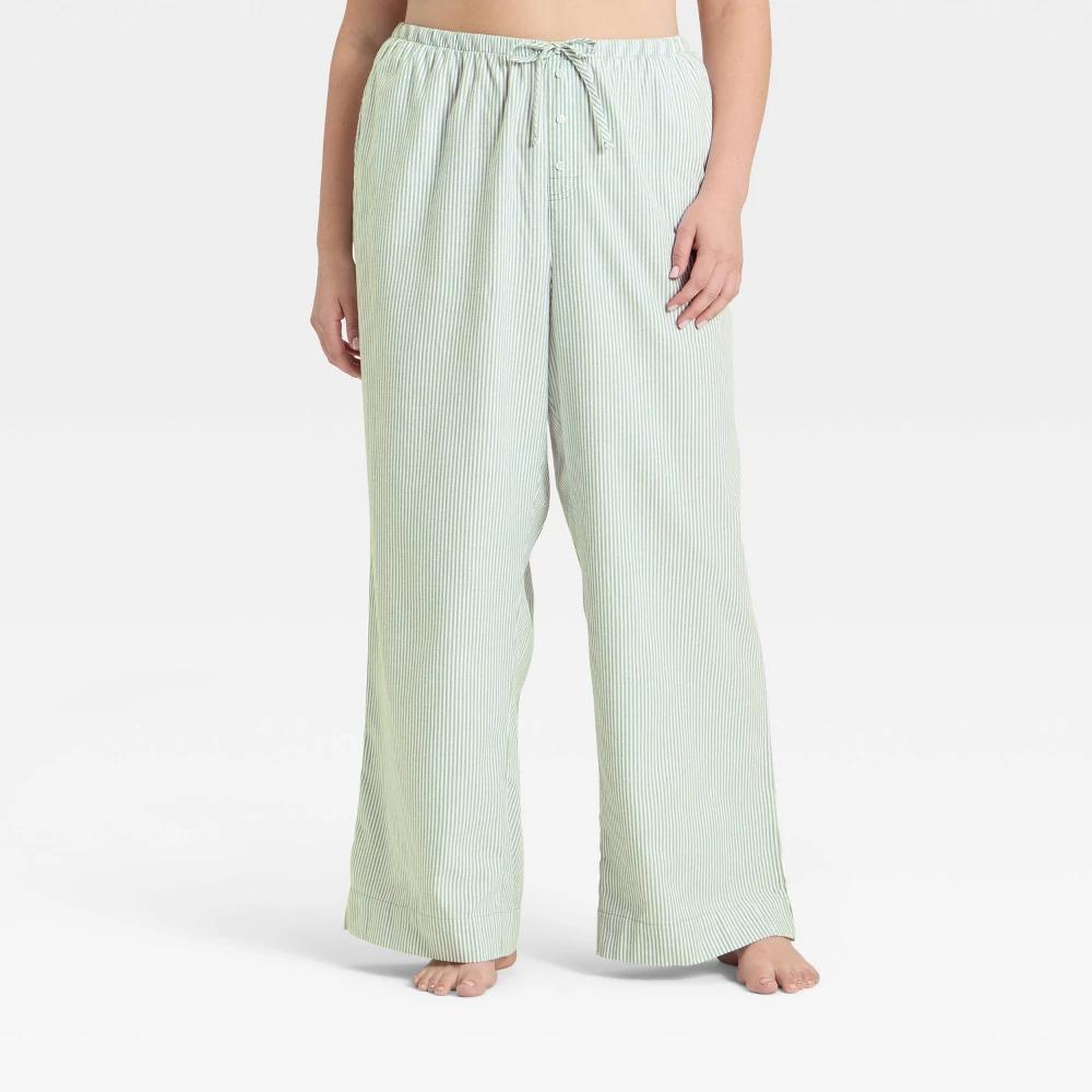 Women's Flannel Wide Leg Pajama Pants - Wild Fable™ Purple Stripe 1X Product Image