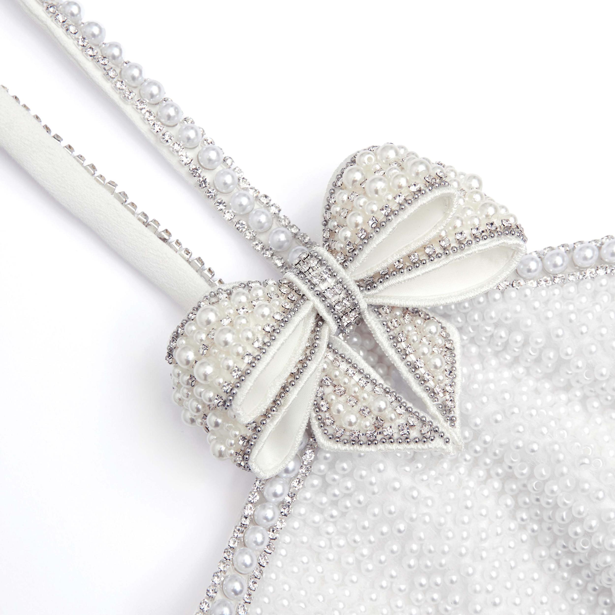 White Crepe Pearl Bow Mini Dress Product Image