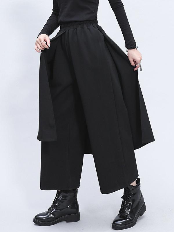 Irregularity Elastic Waist Wide Leg Solid Color Pants Product Image