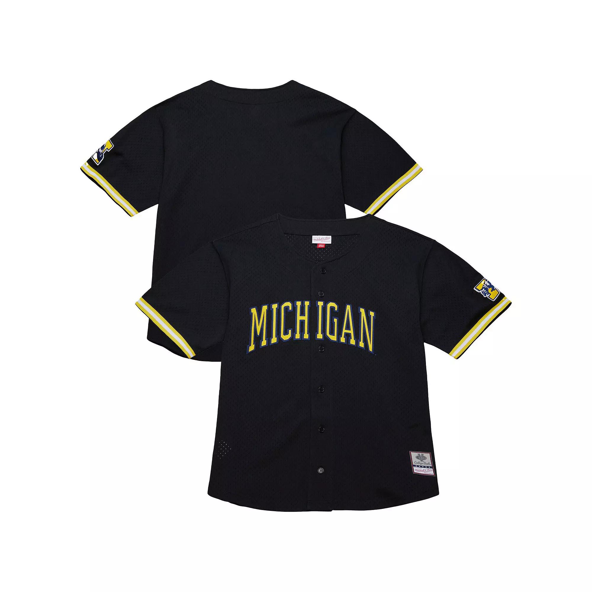 Men's Mitchell & Ness Black Michigan Wolverines On The Clock Full-Button Fashion Jersey,  Product Image