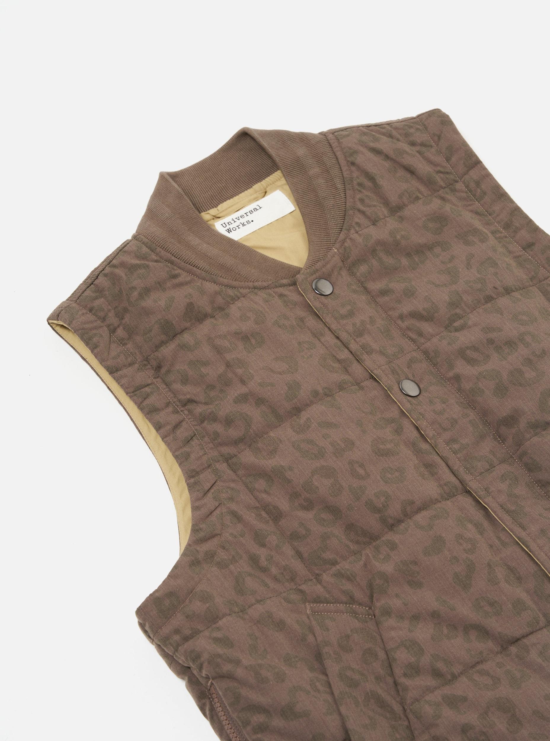 Universal Works Carlton Gilet in Sand Leopard Recycled Polytech Product Image